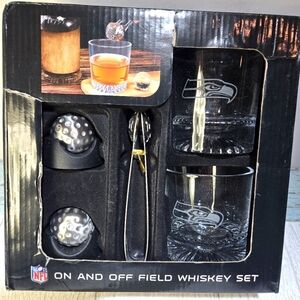 Seattle Seahawks 6-Pack 10Oz Whiskey Rocks Glass Set w/ Ice Cubes Tongs Tote NEW